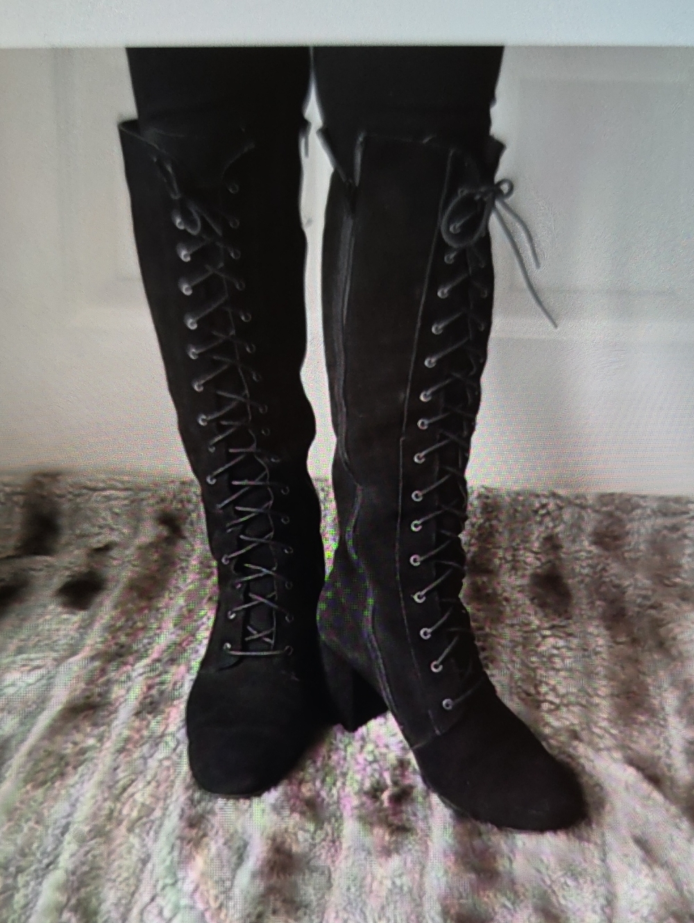 Steve Madden Black Lace-Up Knee-High Block Heel Boots